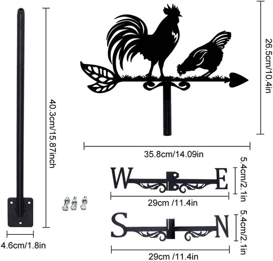 SUPERDANT Rooster Weathervanes Animal Metal Weathervane Black Weather Vanes for Yard Garden Art Decor for Roof Indicators Metal Rooster Wind Vanes Outdoor Farm Barn Sheds Garden Patio Decoration