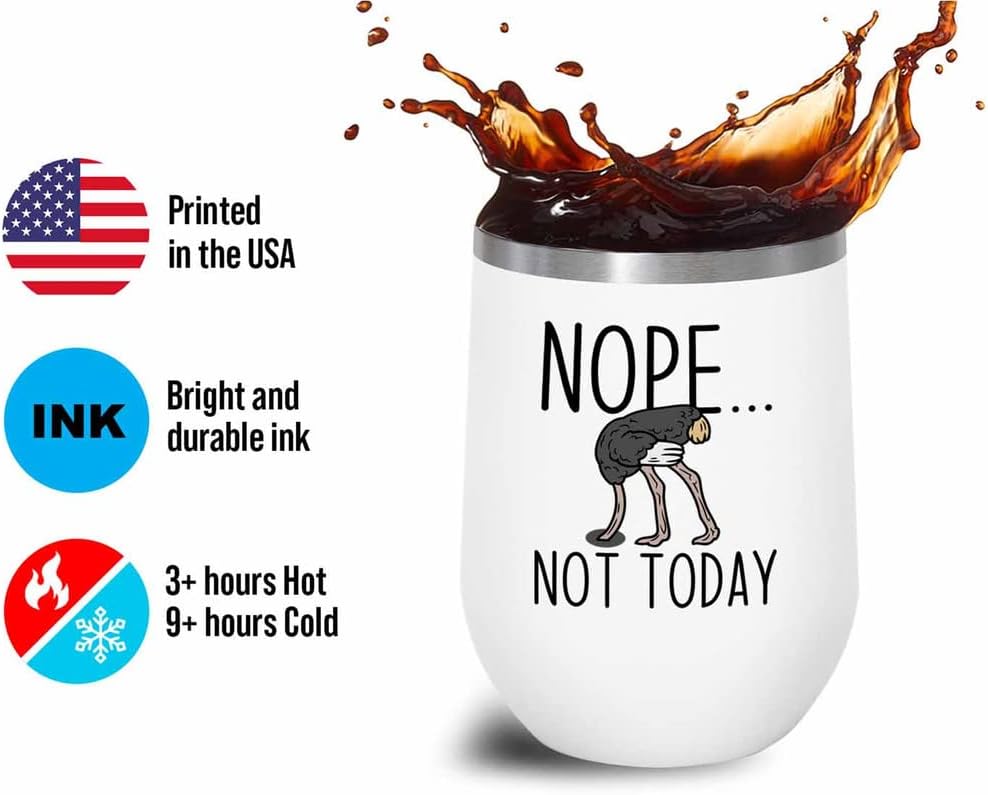 Bird Lover White Edition Wine Tumbler 12oz - Nope not Today - Hummingb