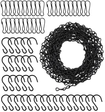 Suwimut 157 Inch Hanging Chains, Black Metal Hanging Basket Chain with 30 S Hooks and 30 Clips for Bird Feeders, Billboards, Planters, Wind Chimes, Lanterns, Grow Lights, Ornaments, Outdoor/Indoor Use