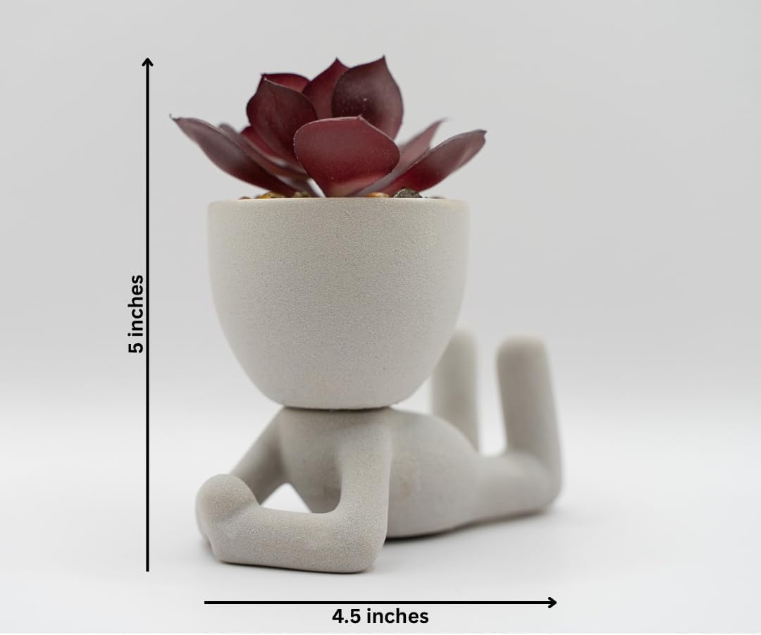 4 PCS Mini Ceramic Human Shaped Potted Artificial Succulent Plants Matte Gray for Home Office Desk Farmhouse Room Decor.