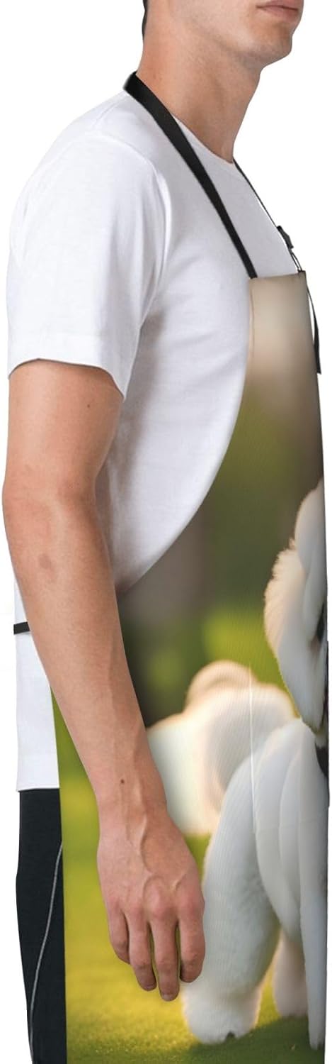 Bichon Frise Dog on the grass print Waterproof apron with pocket adjus