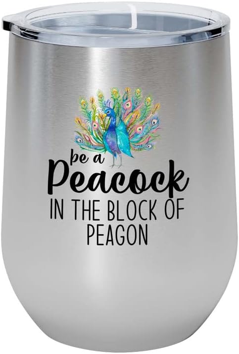 Bird Lover Silver Edition Wine Tumbler 12oz - Peacock block pgeons - H