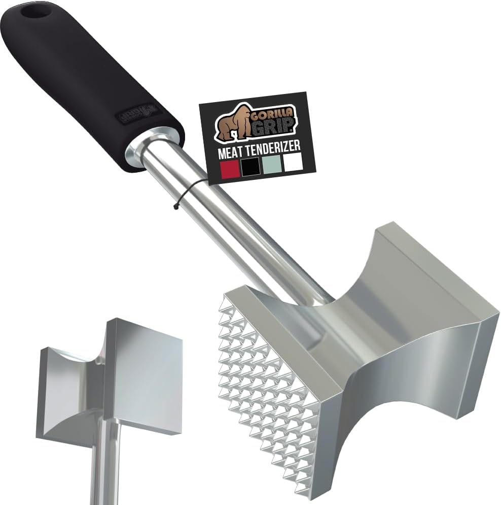GORILLA GRIP BPA-Free Patented Dual-Sided Meat Tenderizer Tool, Soft Comfortable Handle, Heavy Duty Kitchen Mallet for Steak, Beef, Cutlets, Commercial Grade Chicken Pounder, Dishwasher Safe, Black