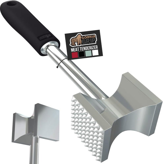 GORILLA GRIP BPA-Free Patented Dual-Sided Meat Tenderizer Tool, Soft Comfortable Handle, Heavy Duty Kitchen Mallet for Steak, Beef, Cutlets, Commercial Grade Chicken Pounder, Dishwasher Safe, Black