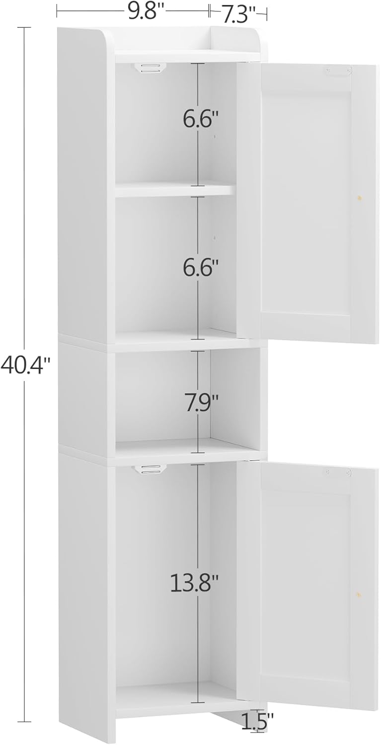 Bathroom Cabinet with 2 Doors, 7.3 x 9.8 x 40.4 Inches, Small Freestan