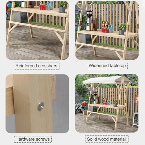Foldable Outdoor Vendor Cart with Canopy | Portable Food Vending Stand & Display Kiosk | Market Concession Booth Trolley for Events, Festivals, and Fairs