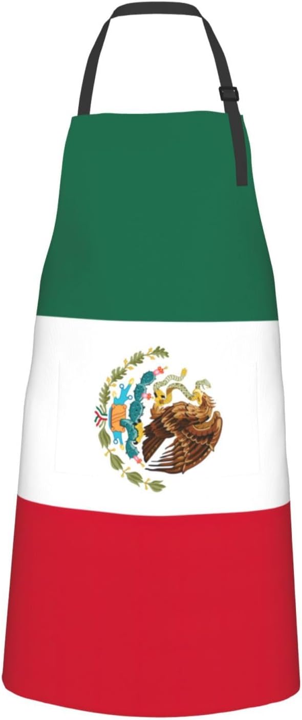 Flag of Mexico Print Laundry apron 28x33 In Waterproof Kitchen Apron with Pockets for Cooking Baking