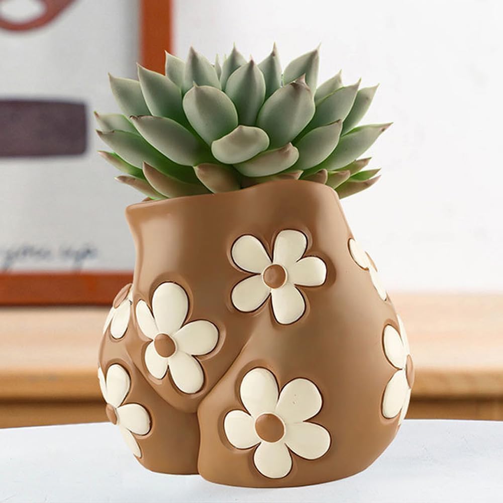 Boob Planter & Butt Vase/Bust Planter, Unique Flower Vases - Boho Plant Pots Female Body Vase, Resin Succulent Pots with Drainage, Aesthetic Decorative Vases for Outdoor Indoor Garden Decor (Butt)