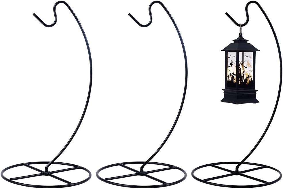 NBEADS 3 Pcs Black Ornament Display Stand, Air Plant Holder Iron Hanging Hook Display Stands Glass Ball Hanger for Home and Office Decor, 6.7x4.9x12.8 inch