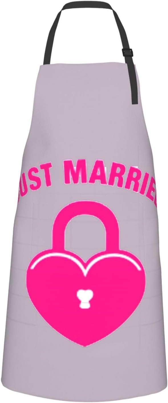 just married Print 28x33 In Adult Kitchen Apron with Pockets Versatile Chef Smock for Cooking Baking