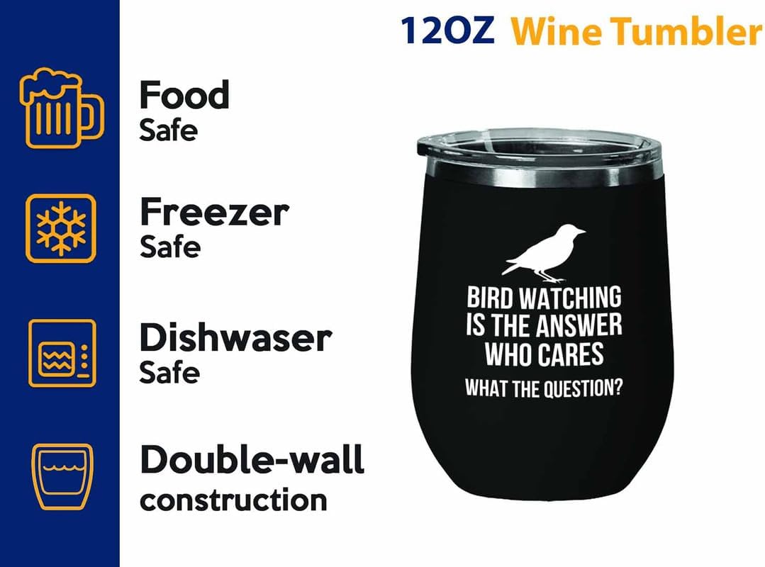 Birding Black Edition Wine Tumbler 12oz - Bird watching is - Bird Feed