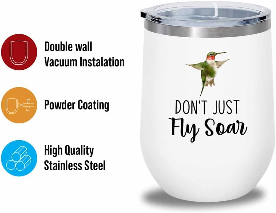 Bird Lover White Edition Wine Tumbler 12oz - Don't just fly soar - Hum