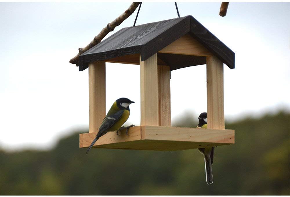 Esschert Design FB463 Hanging House-Shaped Wood Bird Feeder with Rope