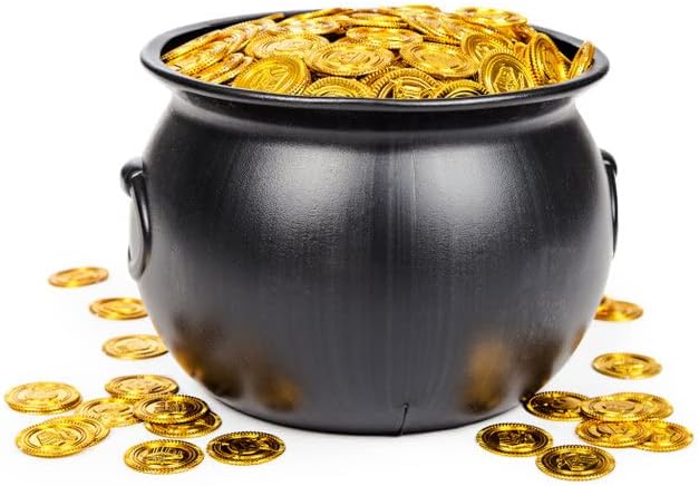 GiftExpress 8" Black Cauldron Bucket – Halloween Candy Bowl, Trick or Treat, St. Patrick's Pot of Gold Decor, Witch Kettle for Party Supplies