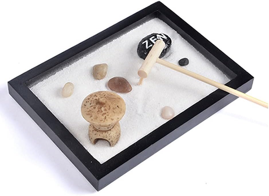 Japanese Zen Garden for Desk 6x4 Inches Large Tray White Sand River Ro