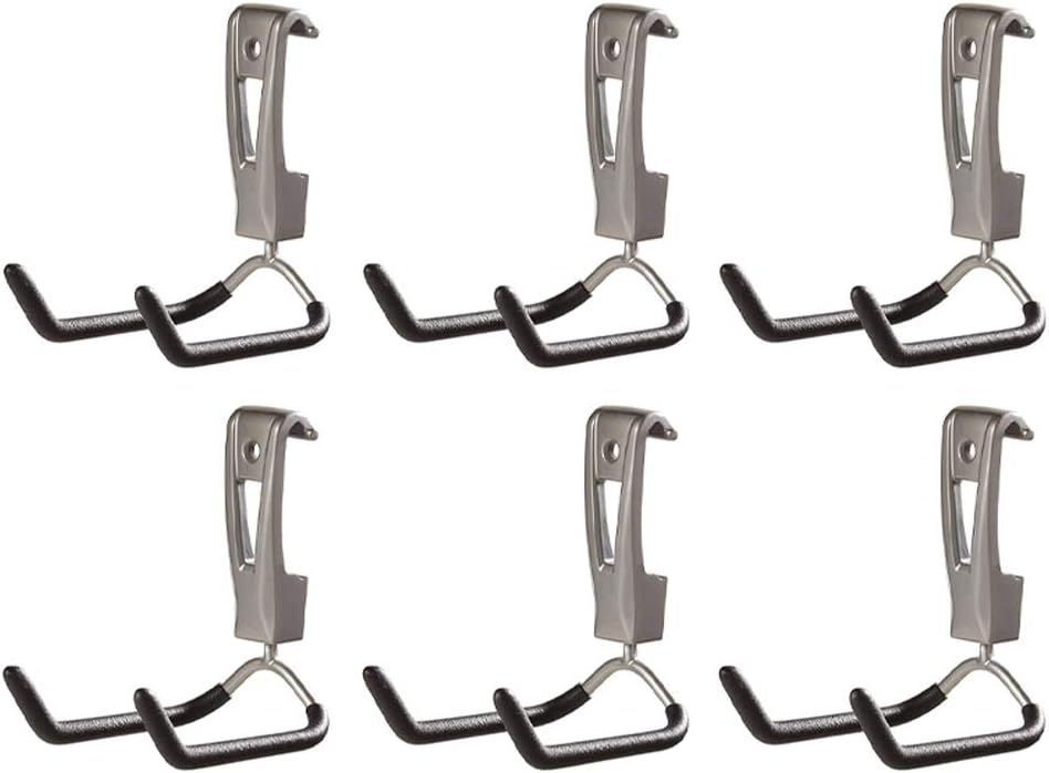 Rubbermaid Fasttrack Wall Mounted Garage Storage Utility Multi Hook for Tools, Chairs, Hose, Equipment, and Other Items, Supports 25 Lbs Each (6 Pack)