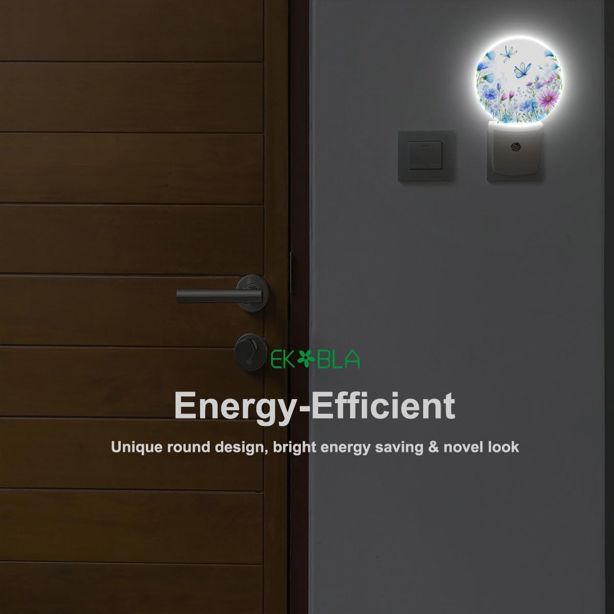 EKOBLA Floral Butterfly Plug-in Nightlights Wildflowers & Butterflies Spring Garden Night Light with Auto Sensor LED Lighting for Kitchen Bedroom Bathroom Home Decor