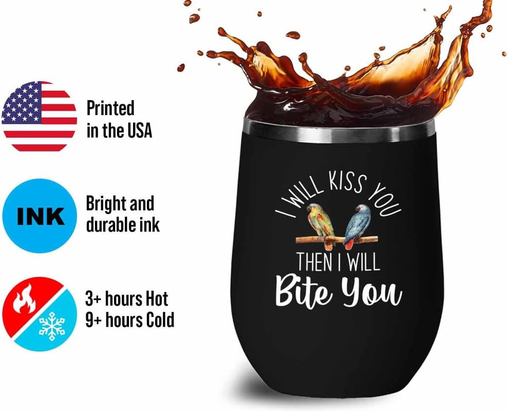 Bird Lover Black Edition Wine Tumbler 12oz - Kiss then bite you - Humm