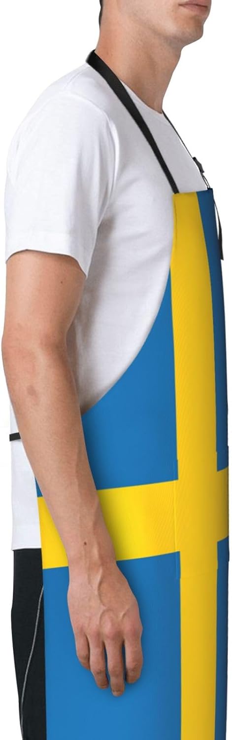 Swedish flag print Waterproof chef's apron with pocket apron for kitchen cooking baking barbecue and gardening