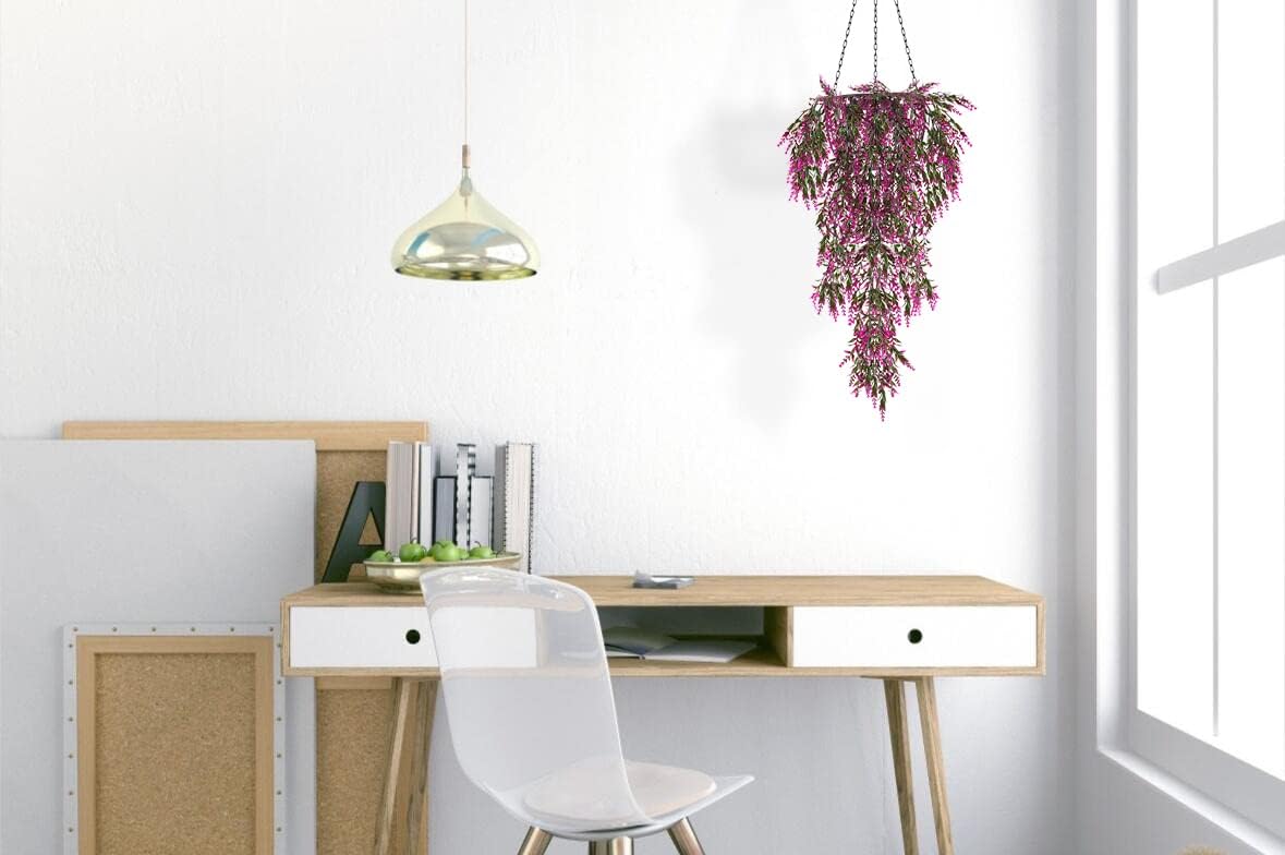 RECUTMS Artificial Hanging Plants, Faux Hanging Plants UV Resistant Home Decor Fake Hanging Plants for Garden Porch Window Patio Hanging Planter Home Party Wedding Decor (Fuchsia)