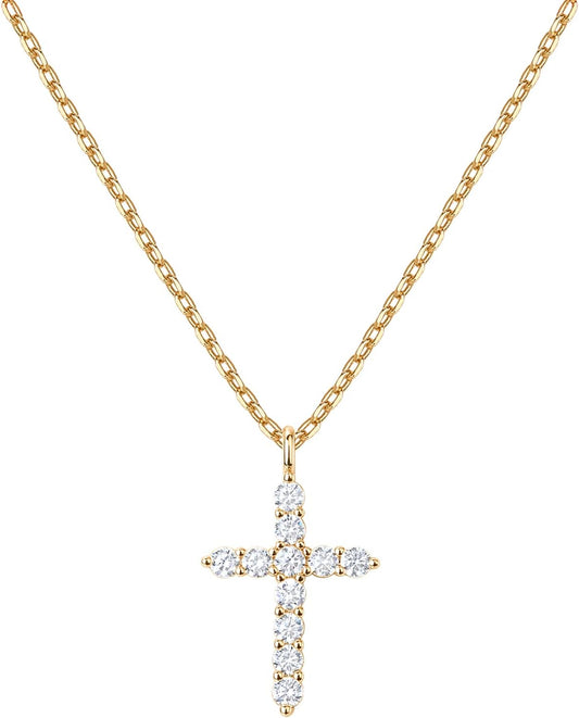 PAVOI 14K Gold Plated Cubic Zirconia Cross Necklace for Women | Cross 