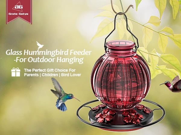 Glass Hummingbird Feeder for Outdoors Hanging, 26Oz Bird Nectar Feeder
