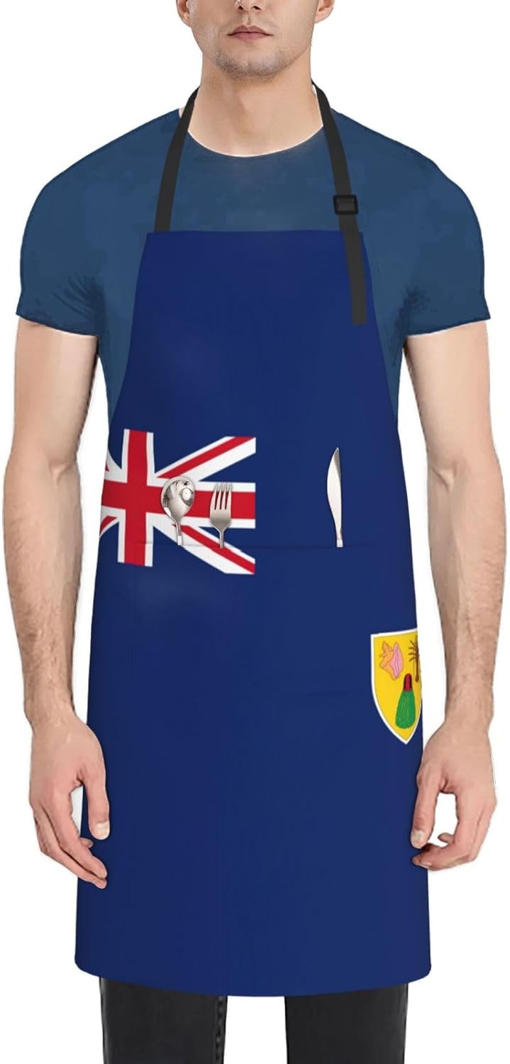 Flag of the Turks and Caicos Islands print Waterproof chef's apron with pocket apron for kitchen cooking baking barbecue and gardening