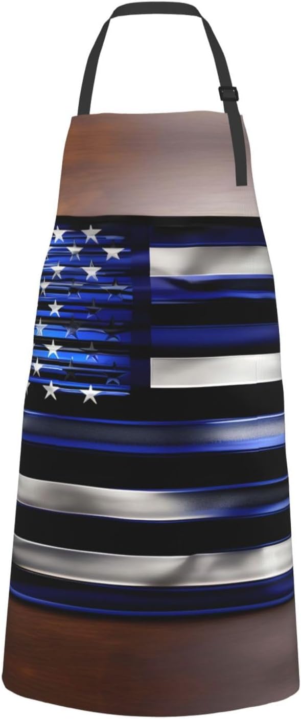 American Thin Blue Line Flag Print Laundry apron 28x33 In Waterproof Kitchen Apron with Pockets for Cooking Baking