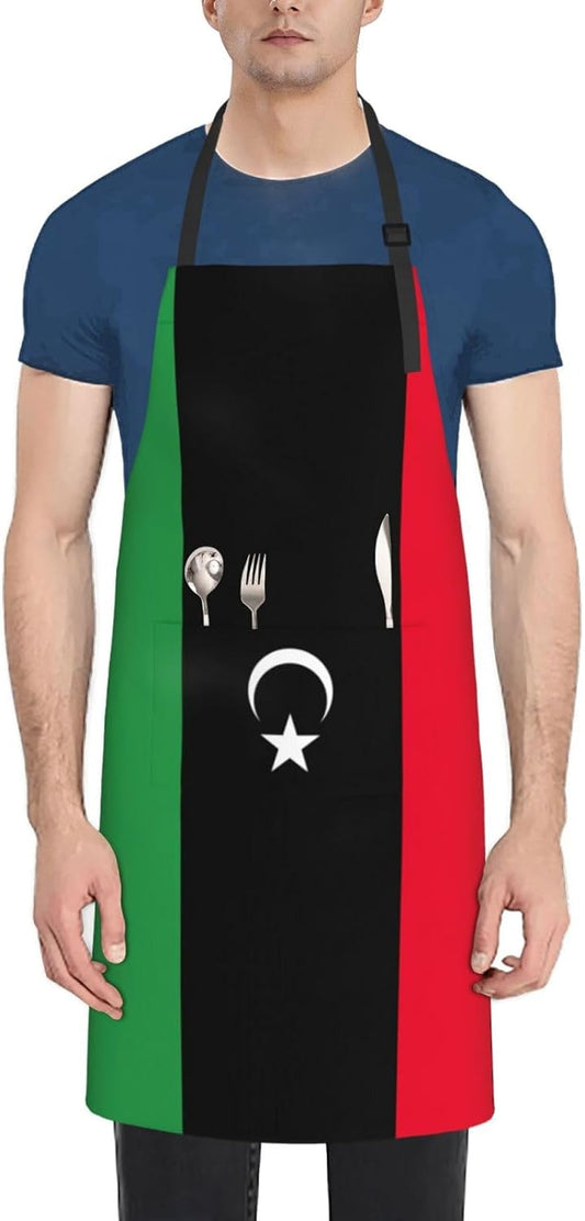 Libyan flag print Waterproof chef's apron with pocket apron for kitchen cooking baking barbecue and gardening