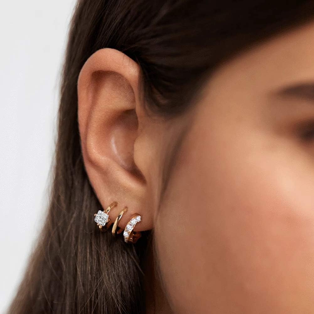 Obidos 14K Gold Plated Illusion Stud Earrings for Women | Triple Huggi