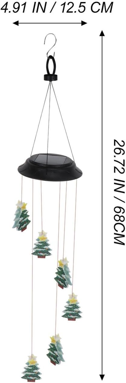 FAVOMOTO Solar Christmas Tree Wind Chime Lamp Outdoor Waterproof Rechargeable Wind Bell Light for Garden Patio Holiday Decor