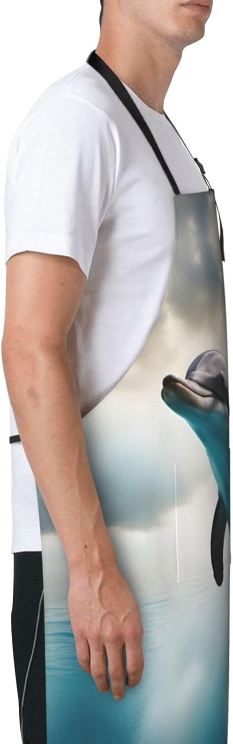 Funny Dolphin Looking at You print Waterproof chef's apron with pocket
