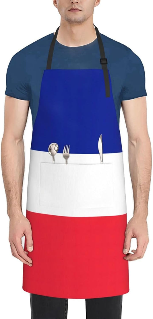 French flag print Waterproof chef's apron with pocket apron for kitchen cooking baking barbecue and gardening