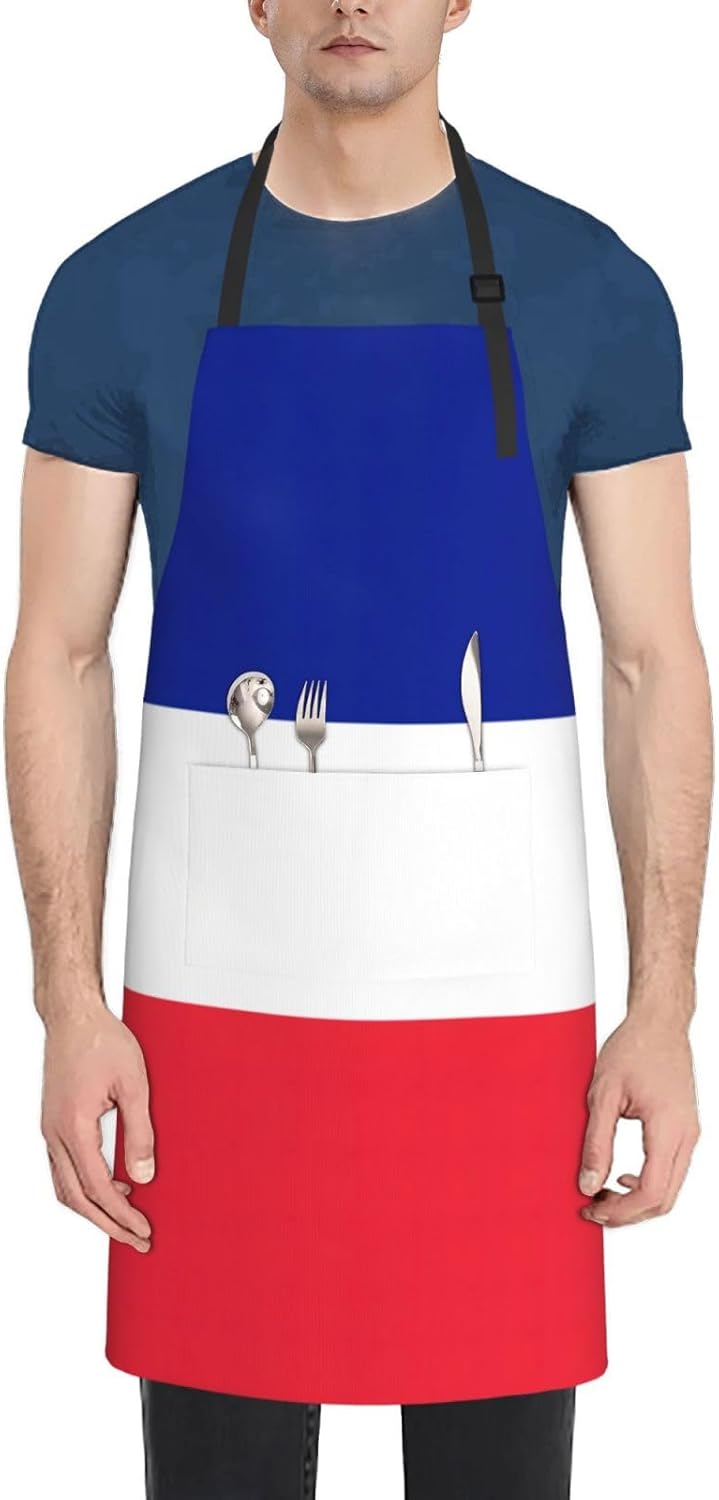 French flag print Waterproof apron with pocket adjustable cooking apro