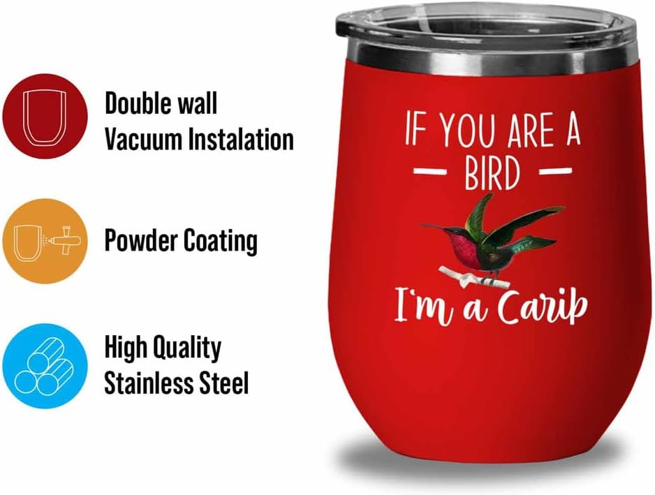 Bird Lover Red Edition Wine Tumbler 12oz - Bird and Carib - Hummingbir