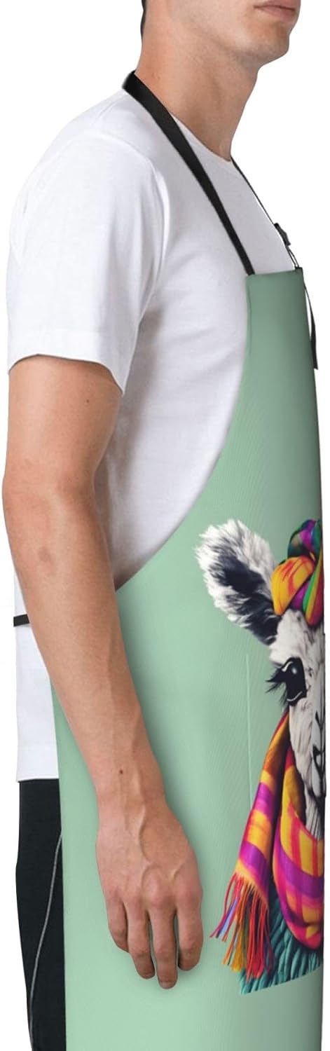 Llama in A Scarf print Waterproof chef's apron with pocket apron for kitchen cooking baking barbecue and gardening