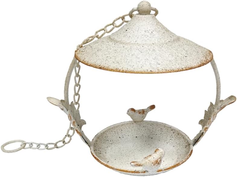 Distressed Hanging Bird Feeder Tray Outside,White Hanging Birdbath Feeder for Outdoors,Patio,Garden,Backyard (Style A)