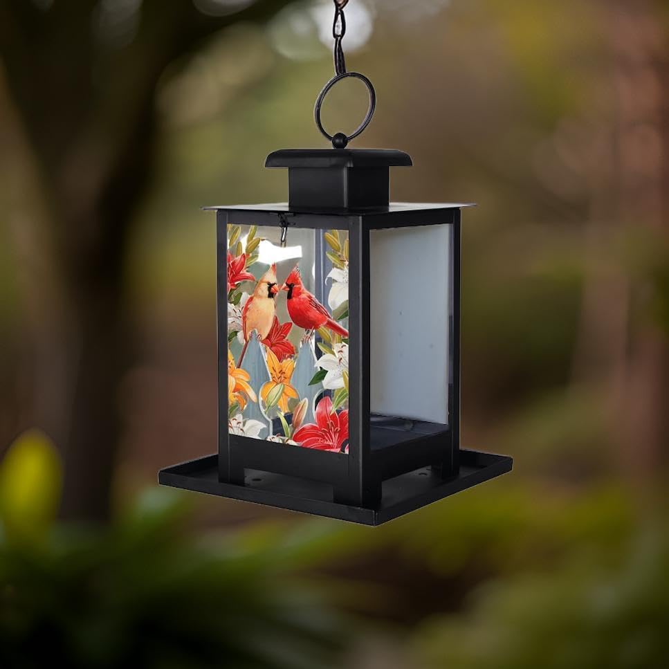 Carson 12" Cardinal Pair Bird Feeder - Cardinal Bird Feeder - Country Home Decor for Porch - Hanging Bird Feeder for Country Home Decor - Floral Bird Feeder