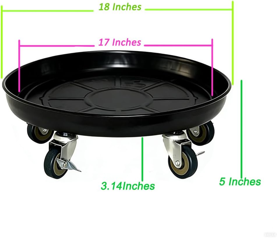 SIAMO 18" Heavy Duty Plant Caddy (470lbs Capacity)-Lockable Non-Scratch Swivel Casters Rolling Plant Stand Dolly Saucer for Large Ceramic Planters & Heavy Trees Indoor & Outdoor,Black