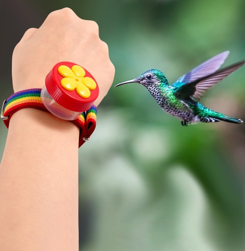 Hummingbird Wrist Feeder Set, Hummingbird Hand Feeders with Adjustable Strap & Cleaning Brush Mini Ring Feeders for Outdoor Supplies