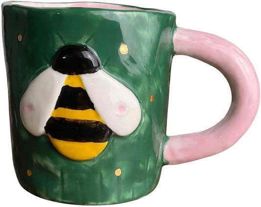 Honey Bee Ceramic Mug – 15 oz Stoneware Coffee Cup, Planter or Desk Caddy Holder – Handcrafted and Painted Farmhouse Style Succulent Planter Pot by SassyXpressions