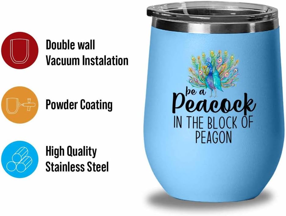 Bird Lover Blue Edition Wine Tumbler 12oz - Peacock block pgeons - Hum