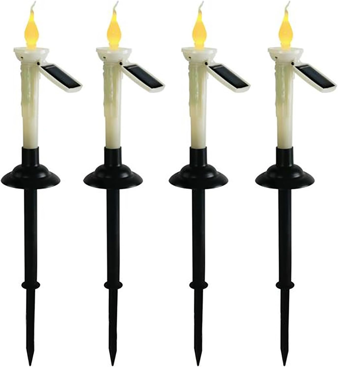4Pcs Solar Taper Candles with Holders, Waterproof LED Candles Light Rechargeable Tapered Candlesticks with Dusk to Dawn Light Sensor for Outdoor Garden Patio Decor