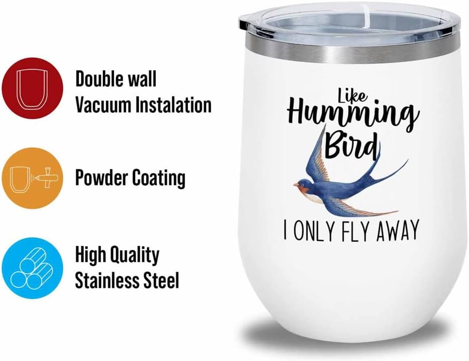 Bird Lover White Edition Wine Tumbler 12oz - Humming Bird Fly Away - H