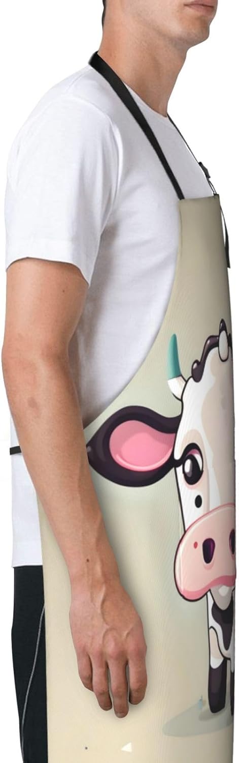 Cute White Cow Print Laundry apron 28x33 In Waterproof Kitchen Apron with Pockets for Cooking Baking