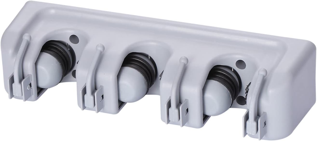 Mop and Broom Holder Broom Hanger Wall Mounted Home Garden Garage Tool Organizer Storage Rack 3 Slots with 4 Hooks,Grey
