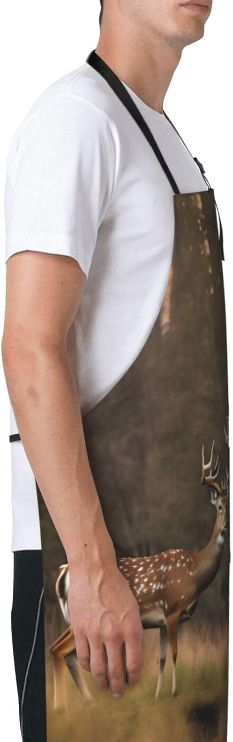 Deer Hunting Print Laundry apron 28x33 In Waterproof Kitchen Apron with Pockets for Cooking Baking