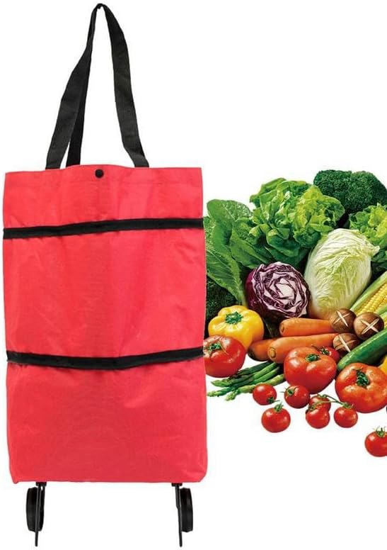 JSEIAJB Small Pull Cart Portable Shopping Food Organizer Trolley Bag O