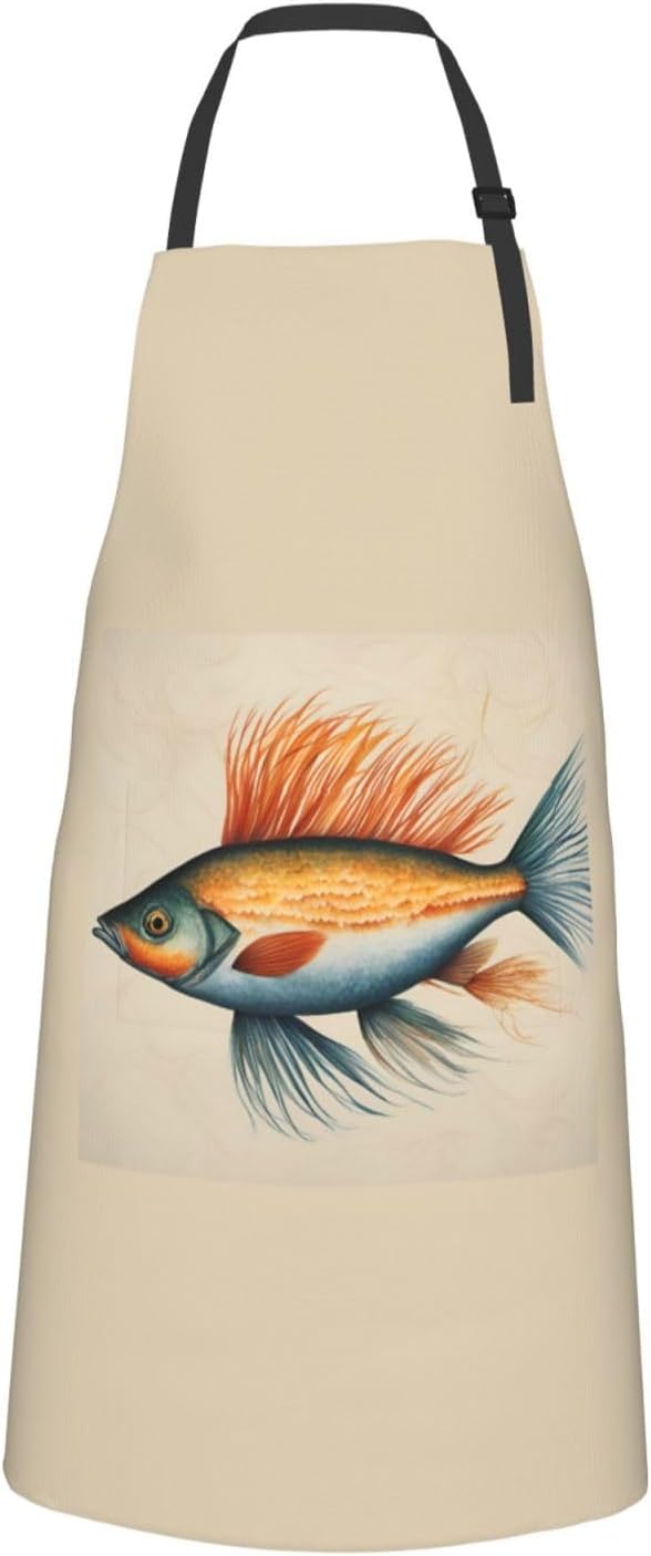 Safflower Flying Fish print Waterproof chef's apron with pocket apron for kitchen cooking baking barbecue and gardening