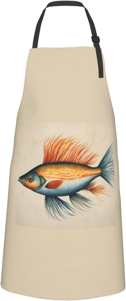 Safflower Flying Fish print Waterproof chef's apron with pocket apron for kitchen cooking baking barbecue and gardening